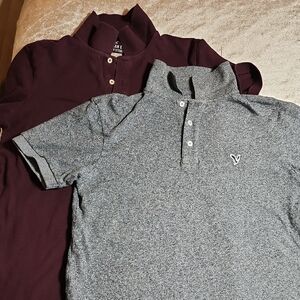 American Eagle Outfitters Gray and Maroon Polo Shirts 2 PACK